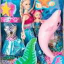 Princess Doll with Little Mermaid & Pink Dolphin Playset, Blonde Hair Dolls Toys with Accessories, Gift for 3 to 7 Year Old Girls