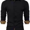 DiBanGu Mens Dress Shirts Solid Long Sleeve Button Down Shirts Regular Fit Inner Contrast Formal Shirts Wedding Business (3X-Large, Gold Floral)