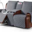 KinCam 100% Waterproof Recliner Loveseat Cover with Console, Non-Slip Reclining Couch Covers for 2 Seat, Recliner Sofa Cover Furniture Protector with Elastic Straps for Kids, Pets, Dark Gray