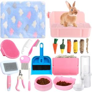 20 Pcs Rabbit Starter Kit Small Bunny Litter Box Animal Grooming Kit with Hanging Pet Bowls Water Bottle Bunny Toys Flannel Blankets with Cleaning Set for Guinea Pig Rabbit Accessories(Pink) 20 Pcs Rabbit Starter Kit Small Bunny Litter Box Animal Grooming Kit with Hanging Pet Bowls Water Bottle Bunny Toys Flannel Blankets with Cleaning Set for Guinea Pig Rabbit Accessories(Pink)