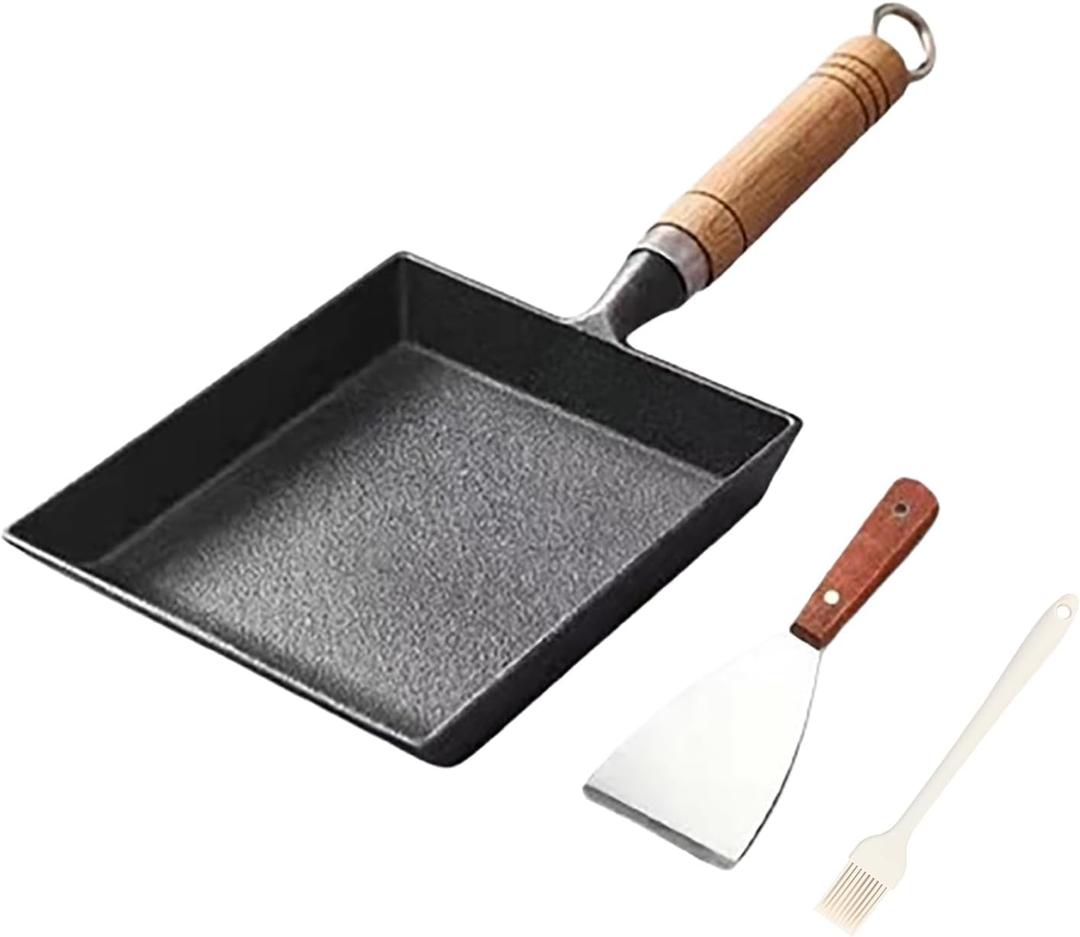 Toutrop 7.5" Cast Iron Omelette Pan, Rectangle Tamagoyaki Egg Roll Pan, Square Cooking Pans for All Stoves (Black)