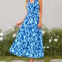 BTFBM Women Summer Dresses Casual Sleeveless Floral Maxi Dresses (Blue, M)