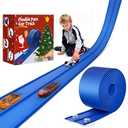 MozoaLata Flexible Race Track for Kids 15ft Race Car Track, Rolls Up Portable Racetrack Compatible with Hot Wheels & Diecast 1/64th Cars,2025 Christmas Birthday Gift, (2 Lane Tracks - Blue)