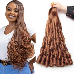 French Curl Crochet Braiding Hair Synthetic French Curl Crochet Hair Extensions for Black Women Lightweight Pre Stretched Bouncy Hair for Braids #30 Color 24 Inch