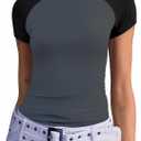 Abardsion Trendy Baby Tees for Women Y2K Shirts Cute Short Sleeve Crewneck Slim Fit Going Out Tops (Small, Dark Grey & Black-sleeve)