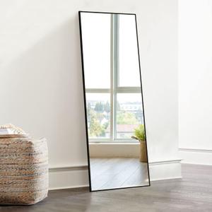 KIAYACI Wall Mirror Full Length Full Body Mirror Bedroom Dressing Mirror Standing Hanging or Leaning Against Wall Aluminum Alloy Frame(Black, 43" x 16") (43"L x 16"W)