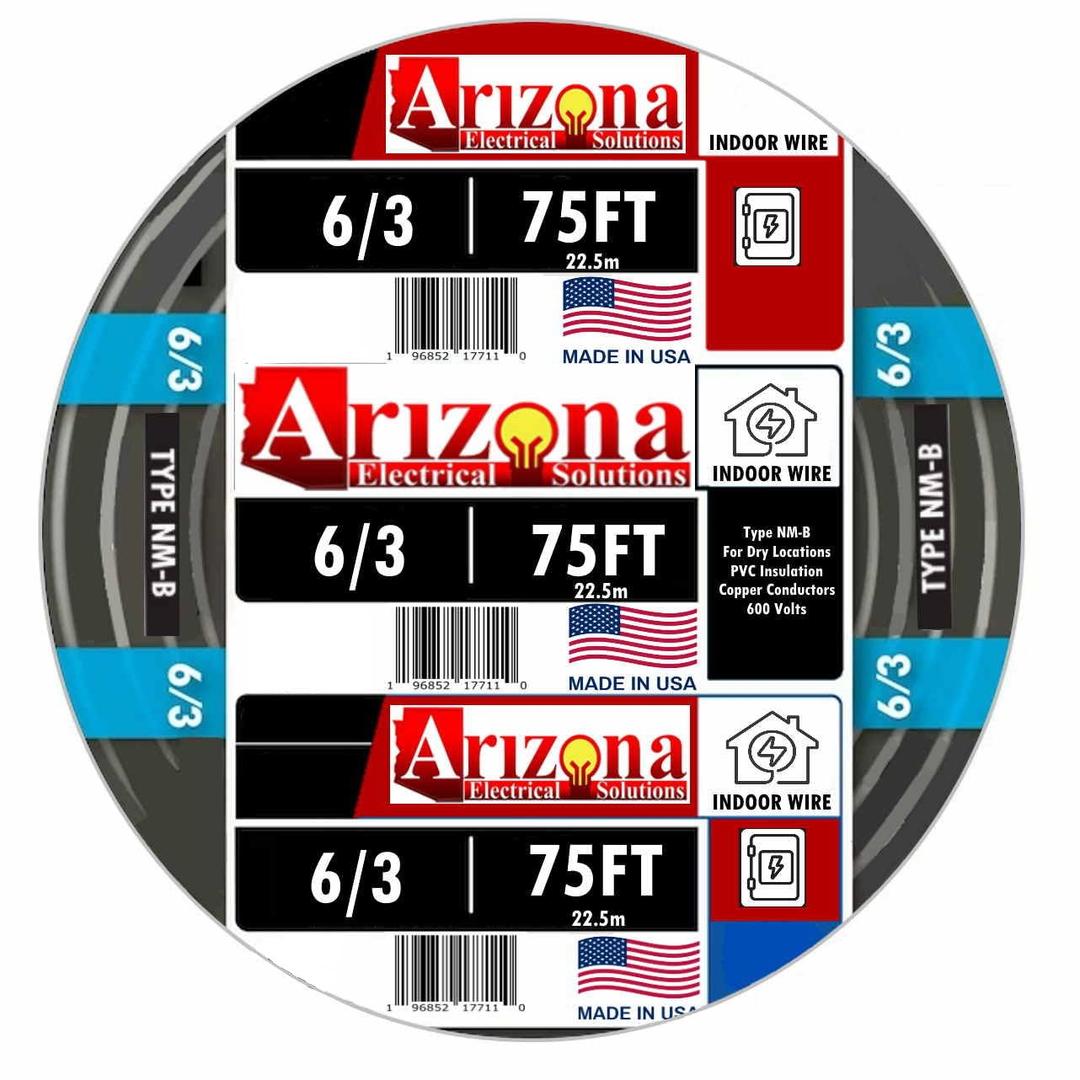 75 FEET 6/3 Type NM-B Copper. #6 AWG, 3 Conductor with Ground. Insulated Jacket Black
