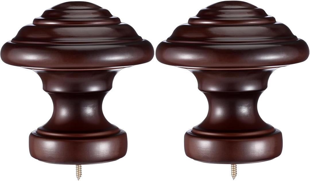 Yalikop 2 Pack Drapery Curtain Wood Finial Screw on Curtain Rod End Caps Wooden Finials for 2" Diameter Drapery Rod