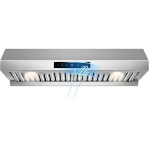 30 inch Range Hood Under Cabinet 1200 CFM with 4-Speed Gesture Sensing & Touch Control, Stainless Steel Kitchen Stove Vent Hoods with 2 LED Lights, Time Setting, Dishwasher-Safe Baffle Filters