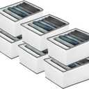 6 Pack Wardrobe Closet Organizer and Storage for Clothes - 7 Grids Foldable Drawer Dividers Organizers for Jeans | Pants | Shirts | Leggings, Stackable Clothing Bins for Closets Organization (White)