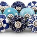 ATCUSA Vintage Multi Designed Decorative Ceramic Cupboard Kitchen Cabinet Door Knobs Bathroom Dresser almirah Drawer Pulls Retro Handles Boho Classical Glazed Hardware (Light Blue New - Pack of 12)