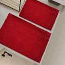 Bathroom Rugs Sets 2 Piece,Super Absorbent Soft,Thick,Machine Washable Chenille Bath Mat,Non Slip Toilet Floor Rug,Bath Mats for Bathroom,16x24 Plus 20x32 Shape,Red