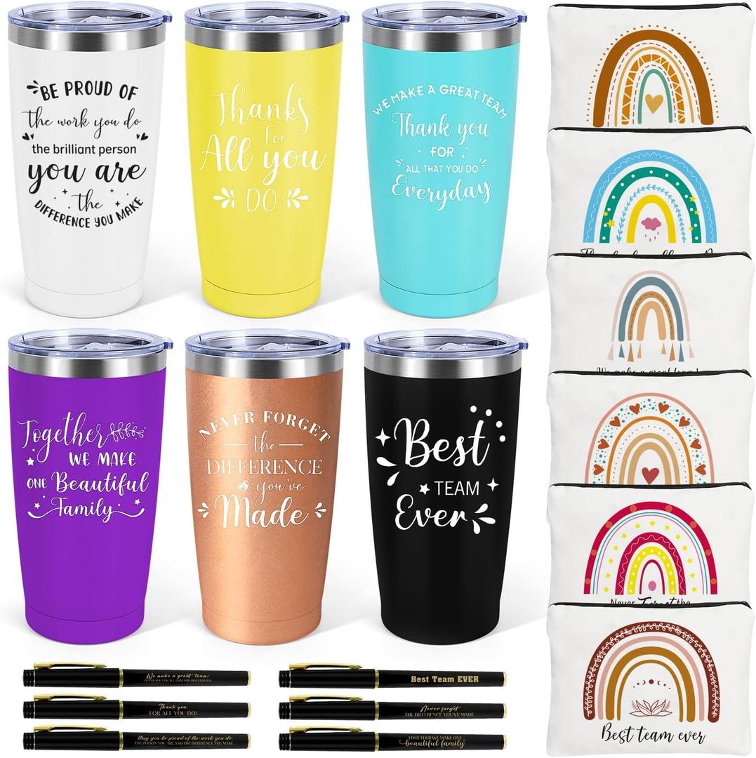 Administrative Professional Day Gifts, 6 Set Employee Appreciation Gifts Bulk, Gift for Coworkers Teachers Nurses, 20 OZ Inspirational Tumbler Makeup Bags Pen Thank You Gift For Women Men Team Staffs (Mixed Style)