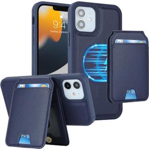 iCoverCase Wallet Case for iPhone 12/12 Pro Compatible with MagSafe, Magnetic Detachable Card Slots Holder PU Leather Kickstand Wireless Charging Case 6.1 Inch (Dark Blue)