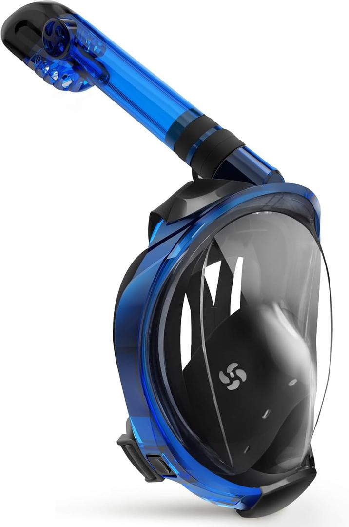 Greatever G2 Full Face Snorkel Mask with Latest Dry Top System,Foldable 180 Degree Panoramic View Snorkeling Mask with Camera Mount,Safe Breathing,Anti-Leak&Anti-Fog (Small-Medium, Dark blue)
