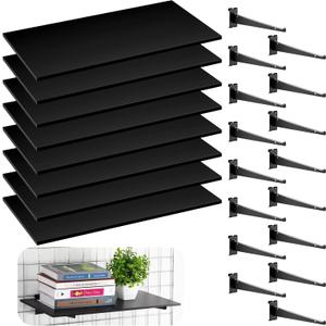 Barydat 8 Pack Gridwall Shelf with Metal Brackets 24 x 12 Inches Wooden Gridwall Shelves Organizer Heavy Duty Grid Wall Accessories for Home Garage Workbench Retail Display