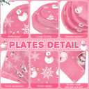 Pickmesh 400 Pcs Winter Snowflake Plates and Napkins Set Snowman Snowflake Dinnerware Disposable Tableware Set with Cups Knives Forks Spoons for Winter Party Supplies Table Decor, Serves 50(Pink)