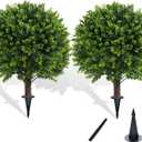 Chillchard Artificial Boxwood Topiary Outdoor Plants with Spike, 2 Pack Faux Bushes UV Resistant Fake Shrubs for Front Porch Dcor