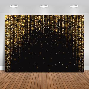 Mocsicka 10x8ft Black Gold Backdrop Black and Gold Party Decorations Photography Background Gold Glitter Bokeh Spot Adult's Birthday Party Selfie Background Photo Booth Props