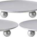 Scwhousi Silver Iron Plate Candle Holder, Decorative Iron Pillar Candle Holder, Set of 3,Candle Stand for Wax Candles