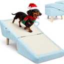 Dog Ramp for Small Dogs and Cats – 2-in-1 Dog Ramp for Couch and Low Bed, 16.5'' Foldable Wooden Pet Ramp, Sturdy Multi-Use Split Ottoman Design, Light Blue