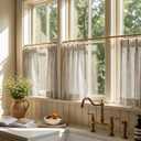 RYB HOME Pinch Pleated Cafe Curtains 30 inches Length, Light Filtering Semi Sheer Privacy Linen Textured Half Window Curtain Tier for Kitchen Cabinet, 26" W x 24" L, Taupe, 2 Panels