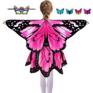 Kids Butterfly Wings Costume for Girls Fairy-Wings Mask Party Favors Gifts (Pink+skirt sets)