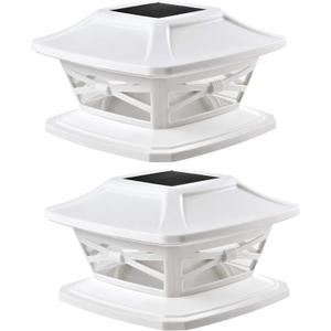 Davinci Lighting Flexfit Solar Outdoor Post Cap Lights - Includes Bases for 4x4 5x5 6x6 Wooden Posts - Bright LED Light - Pearl White (2 Pack)