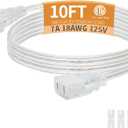 1 Pack Clear Extension Cord, 10 Feet Male to Female Extension Cords, Clear Extension Cord Indoor Thin with UL-Certified, Christmas Thin Extension Cords, 2 Prong, 2 x 18AWG 7A/125V