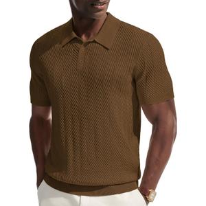 PJ PAUL JONES Mens Knit Polo Shirt Short Sleeve Shirt Texture Knitted Polo Casual Shirts (M)
