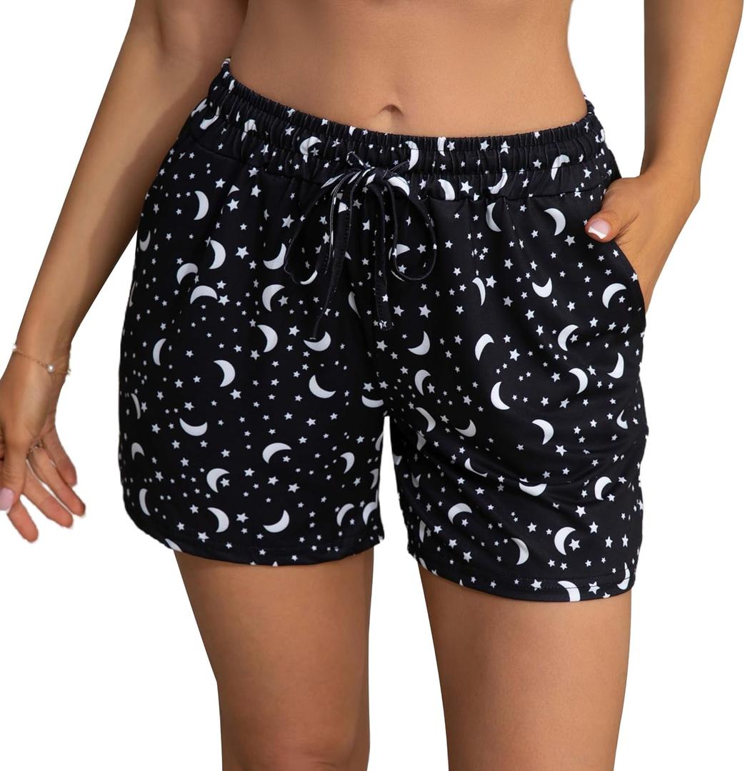 X-Image Women's Comfy Stretch Summer Beach Shorts Casual Pajama Shorts Yoga Short Pants with Elastic Drawstring & Pockets (Black, XXXL)