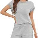 Becotal Cotton Womens Pajama Sets Soft Striped Short Sleeve T Shirt Pj Shorts Cute Summer 2 Piece Lounge Set with Pockets XL