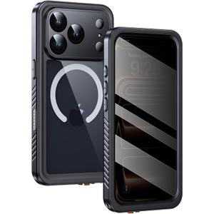 Lanhiem Magnetic for iPhone 17 Pro Max Case Privacy, Waterproof Dustproof Case, [Built in Anti-Spy Screen Protector] [Fit for MagSafe] Heavy Duty Full Body Clear Cover 6.9" (Black)