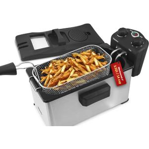 Elite Gourmet EDF-3500 Electric Immersion Deep Fryer. Removable Basket, Timer Control Adjustable Temperature, Lid with Viewing Window and Odor Free Filter,Stainless Steel,3.5 Quart / 14 Cup