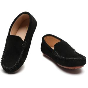 DADAWEN Toddler Little Kid Boys Girls Soft Suede Leather Slip On Flat Boat Dress Shoes Wedding Church Oxford Shoes Loafers (Black)