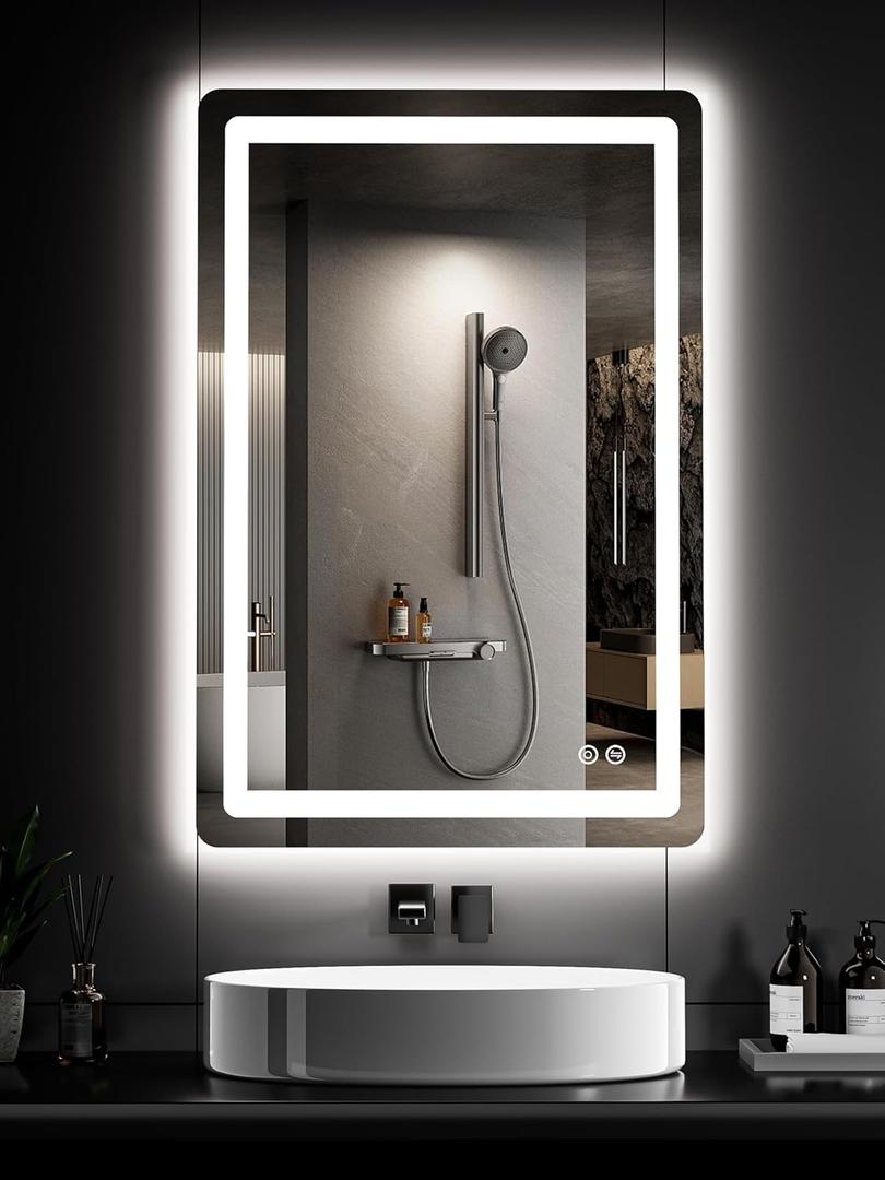 TRAHOME 36"x24" LED Bathroom Vanity Mirror with Lights, Front and Backlit Wall Mirror, Anti Fog, Dimmable 3 Color Lighting, Memory Function, Shatterproof Glass, Plug in or Hardwired