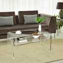 Acrylic Coffee Table, 31.5" Clear Coffee Table with Storage Shelf, Rectangle Centre Table, Modern Coffee Table for Living Room, Office31.5" L x 15.8" W x 15" H