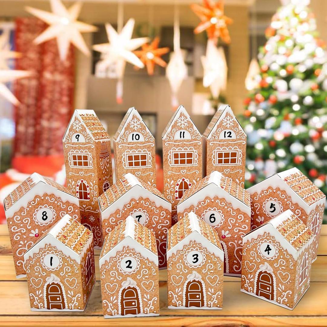 KALEFO Christmas Advent Calendars 2025 Cardboard Treasure Boxes with 1-24 Number Gingerbread Countdown Calendar Xmas Holiday Christmas Decorations