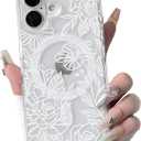 NITITOP Compatible for iPhone 17 Case Clear Magnetic Compatible with MagSafe Cute Line Rose Flowers for Women Girls Floral Hard PC Back Shockproof Protective Phone Cover - White