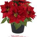 Fake Poinsettia Plants with Red Berry 14 Inch Poinsettias Artificial Christmas Flowers in Pot for Home Porch Garden Office Indoor Outdoor Christmas Decorations (Red)