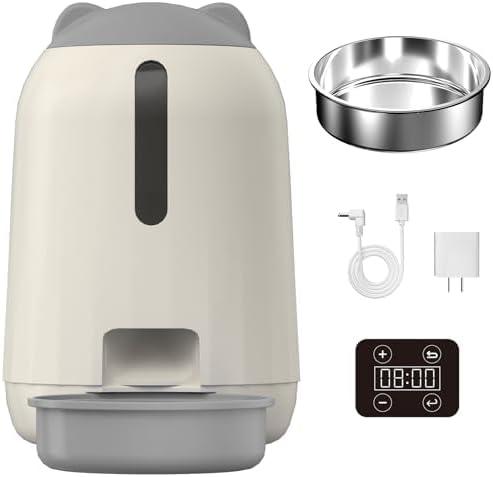 Smart Automatic Cat Feeders - Dual Power Supply, 3L Automatic Pet Feeder (Grey-Button Version)