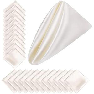 Aneco 12 Pieces Satin Napkin Square 16x16Inches Dinner Napkins Weddings Party Napkin Soft Table Napkins for Romantic Weddings Party Dinner Decoration (Ivory)