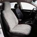 1Pc Fluffy Sheepskin Car Seat Cover Warm & Breathable, Wool Car Seat Cover,Universal Plush Seat Cover for Cars SUV Truck Van, Wear Proof with Snap Hook Design (Grey)
