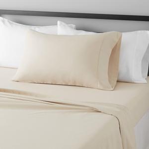 Amazon Basics Lightweight Super Soft Easy Care Comfortable Breathable Brushed Microfiber 3-Piece Bed Sheet Set with 14-Inch Deep Pockets, Wrinkle Resistant, Twin XL, Beige, Solid