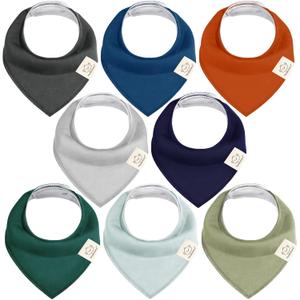KeaBabies 8-Pack Organic Baby Bandana Bibs for Boys, Girls - Super Absorbent Triangle Baby Bibs for Drooling and Teething Infant, 100% Cotton Extra Soft for Newborn, Infant 0-36 Months (Hunter)