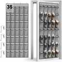 WVM Over the Door Shoe Organizer with 35 Breathable Mesh Pockets, Hanging Shoe Organizer for Door with 4 Metal Hooks, Large Capacity Closet Storage for Shoes, Accessories, Grey