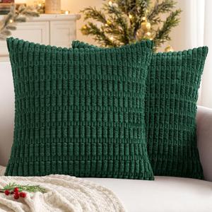 MIULEE Pack of 2 Dark Green Corduroy Decorative Pillow Covers 16x16 Inch Soft Boho Striped Throw Pillow Covers Modern Farmhouse Home Decor for Sofa Living Room Couch Bed