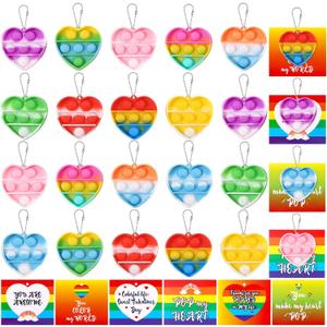 28PCS Pack Kids Valentines Day Cards with Mini Pop Fidget Keychain Valentines Day Gifts for Kids School Classroom, Valentines for Kid Class Valentines Exchange Cards