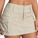 WDIRARA Women's PU Leather Cargo Skirt Retro Low Waist Button Mini Skirt with Flap Pockets, Size L