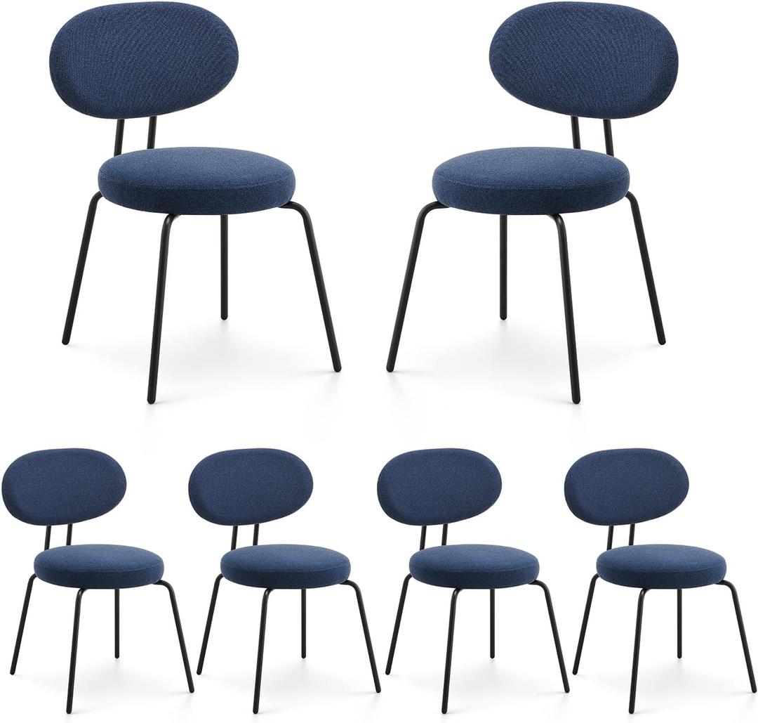 COLAMY Modern Dining Chairs Set of 6, Mid Centry Upholstered Dining Room Kitchen Chairs with Curved Backrest, Round Seat, Black Metal Legs - Blue, Count of 2